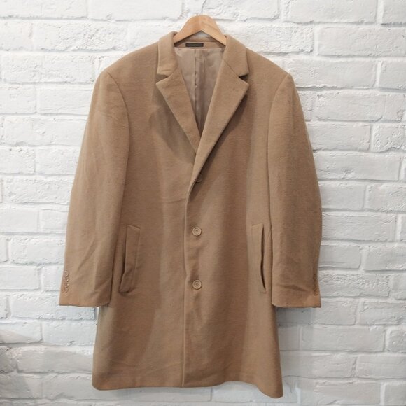 Ralph Lauren Wool Blend Long Coat Mens 42 R Tan Camel Overcoat Jacket Peacoat